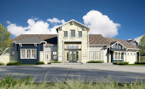 a rendering of a house with a driveway and a garage door